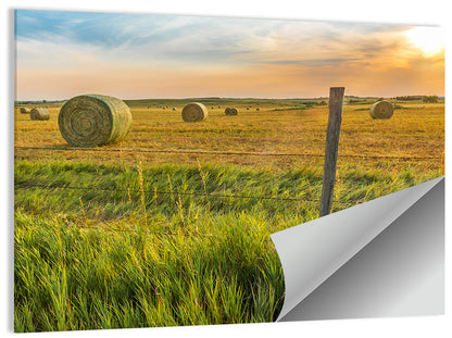 Hay Bales at Sunset Wall Art