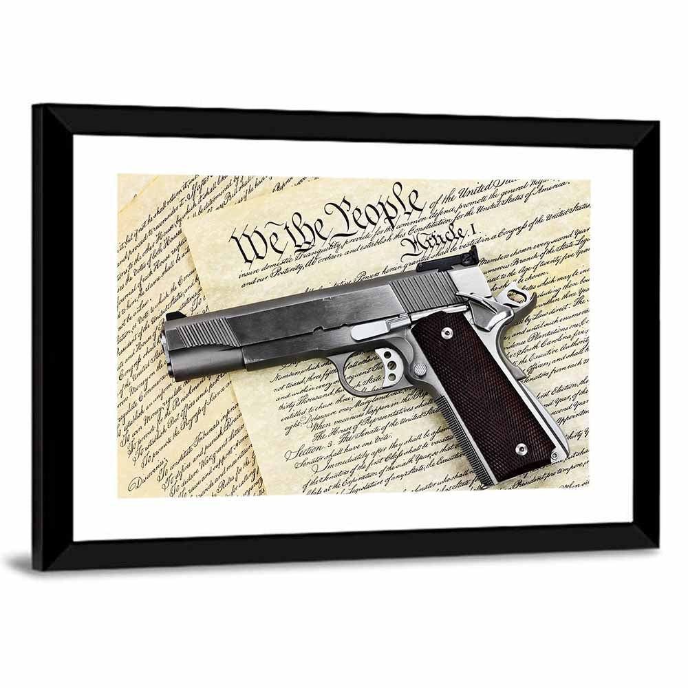Handgun on US Constitution Wall Art