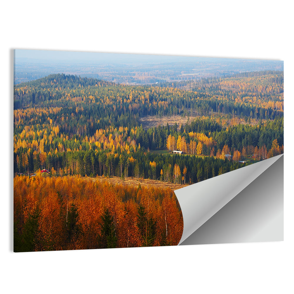 Finnish Autumn Landscape with Red-roofed House Wall Art