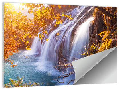Golden Hour Waterfall in Autumn Forest Wall Art