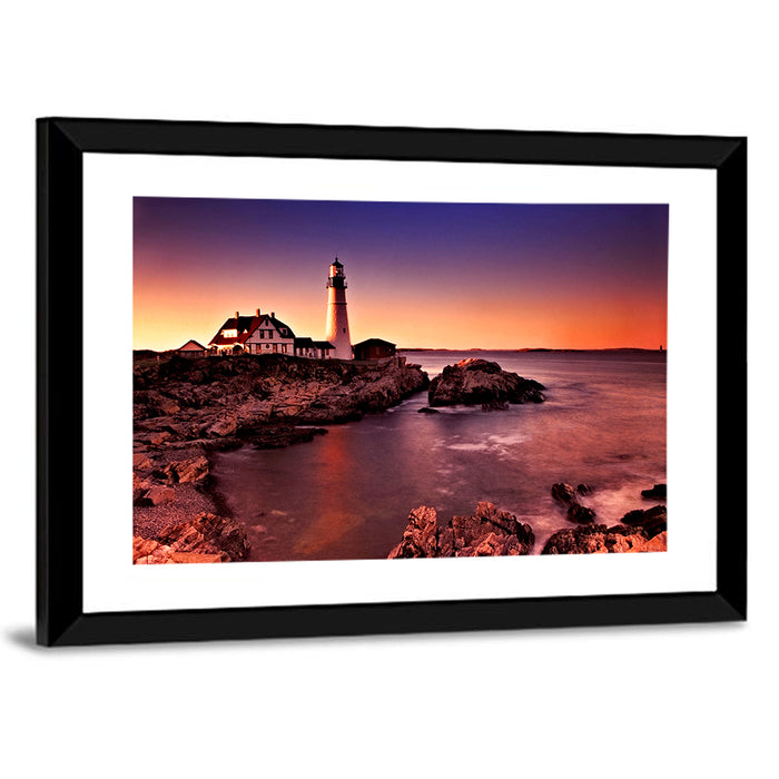 Portland Head Light at Dusk Wall Art as a framed print