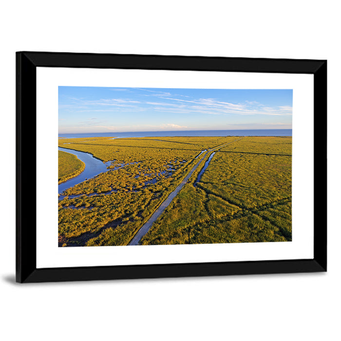 Delaware Bay Marshland Aerial Wall Art as a framed print