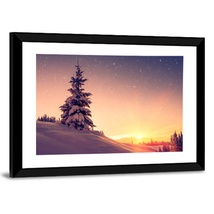 Snowy Sunset with Conifer Wall Art
