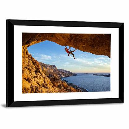 Climber on Overhanging Coastal Rock Wall Art