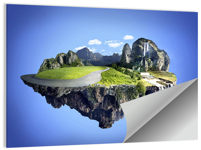 Surreal Floating Island with Waterfalls Wall Art as a poster print