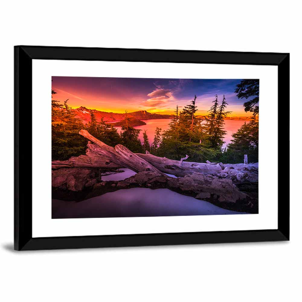 Crater Lake Sunset Reflection Wall Art