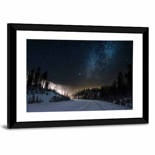 Snowy Road Under Milky Way Wall Art