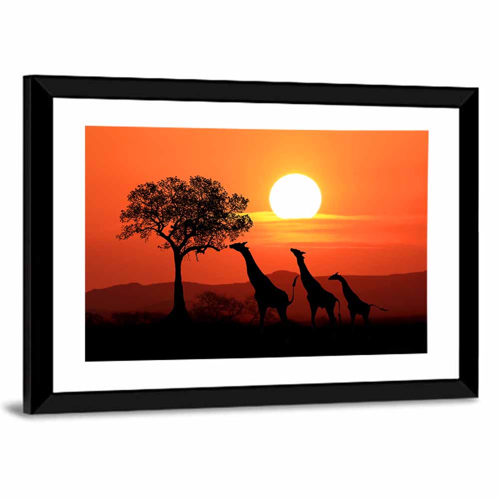 South African Giraffes Silhouette Wall Art