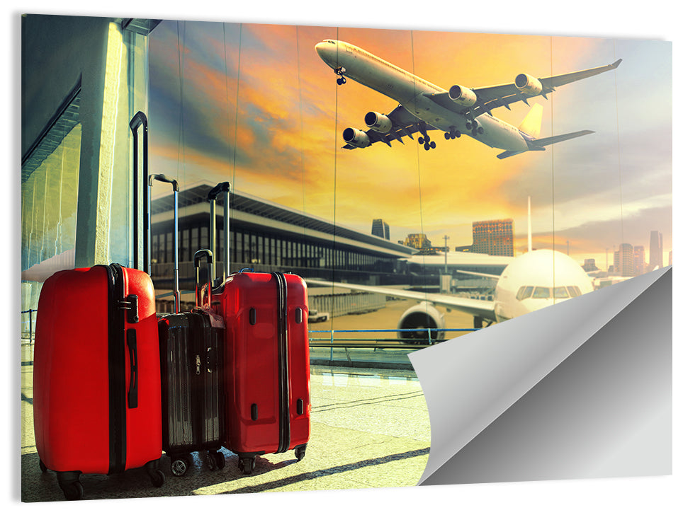 Suitcases at the Airport Window Wall Art