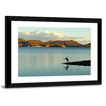 Lake Pleasant Fisherman Silhouette Wall Art