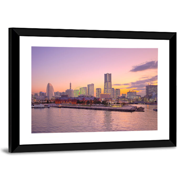 Yokohama Harbor Twilight Wall Art as a framed print