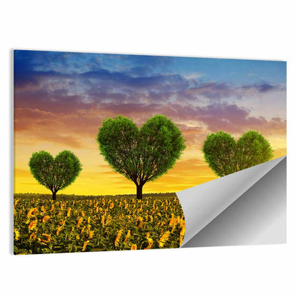 Sunflower Field with Heart Trees Wall Art