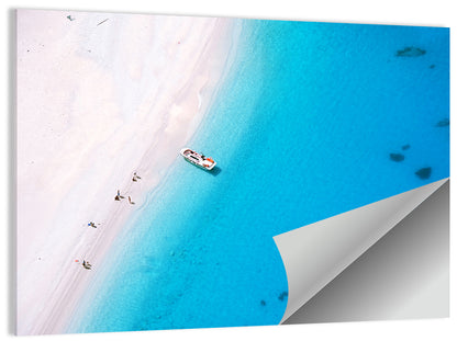 Aerial Beach Bay with White Boat Wall Art
