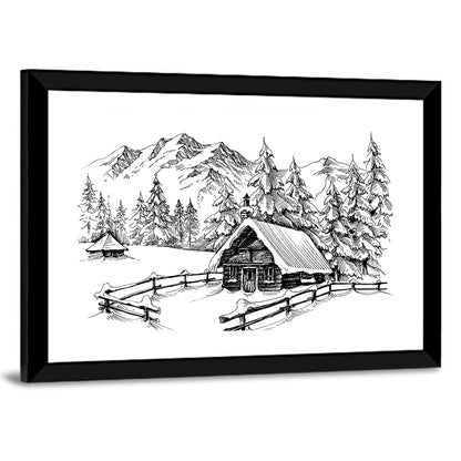 Mountains Snow Cabin Wall Art