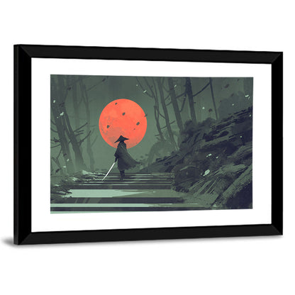 Samurai Under Red Moon Wall Art