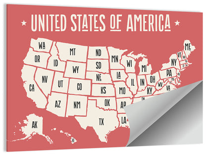 United States Map with State Abbreviations Wall Art