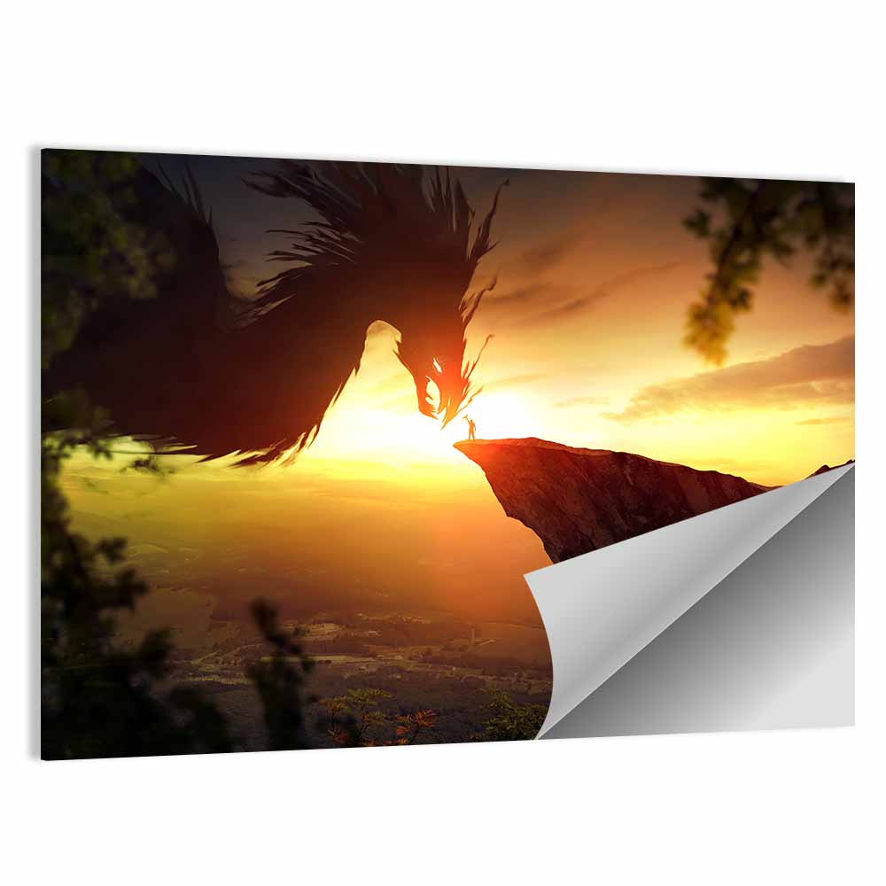 Man and Dragon at Sunset Wall Art