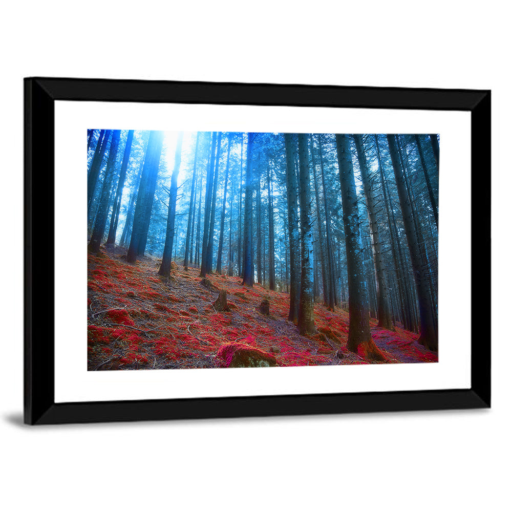 Enchanted Red Moss Forest Wall Art