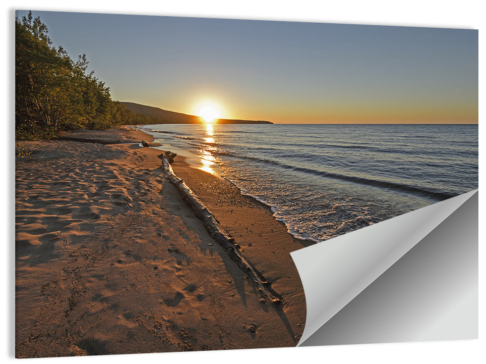 Lake Superior Driftwood Beach Sunset Wall Art