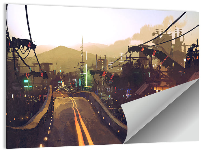 Futuristic Highway at Dusk Wall Art as a poster print