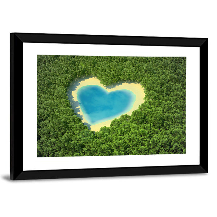 Heart-shaped Pond Aerial View Wall Art as a framed print