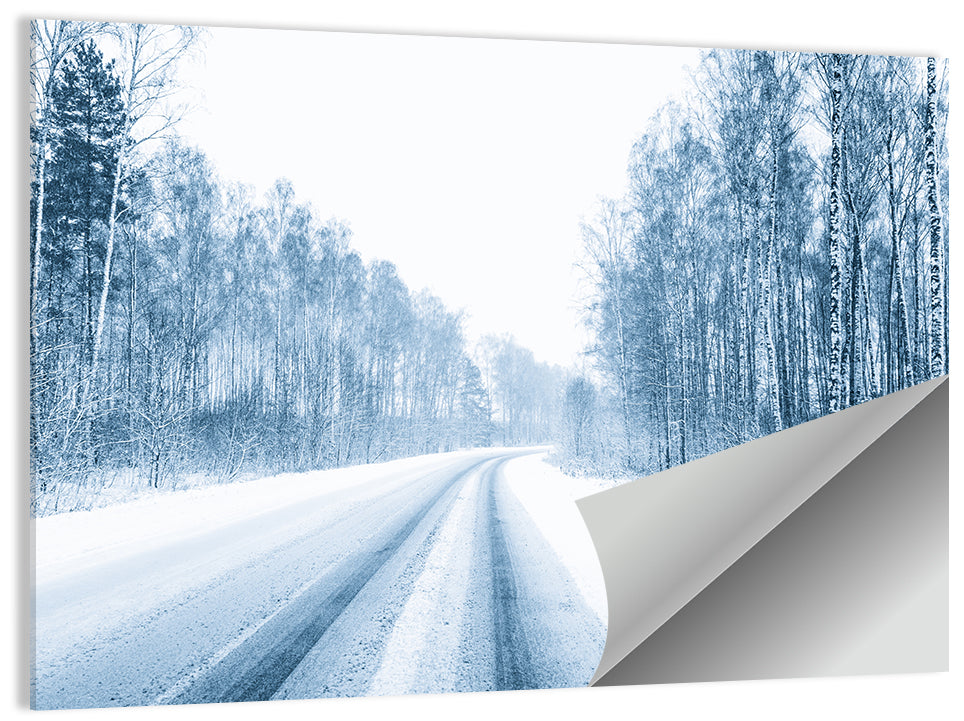 Tire Tracks on Snowy Road Wall Art