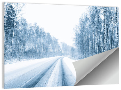 Tire Tracks on Snowy Road Wall Art