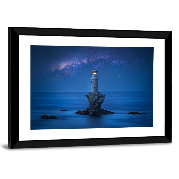 Tourlitis Lighthouse Nightscape Wall Art as a framed print