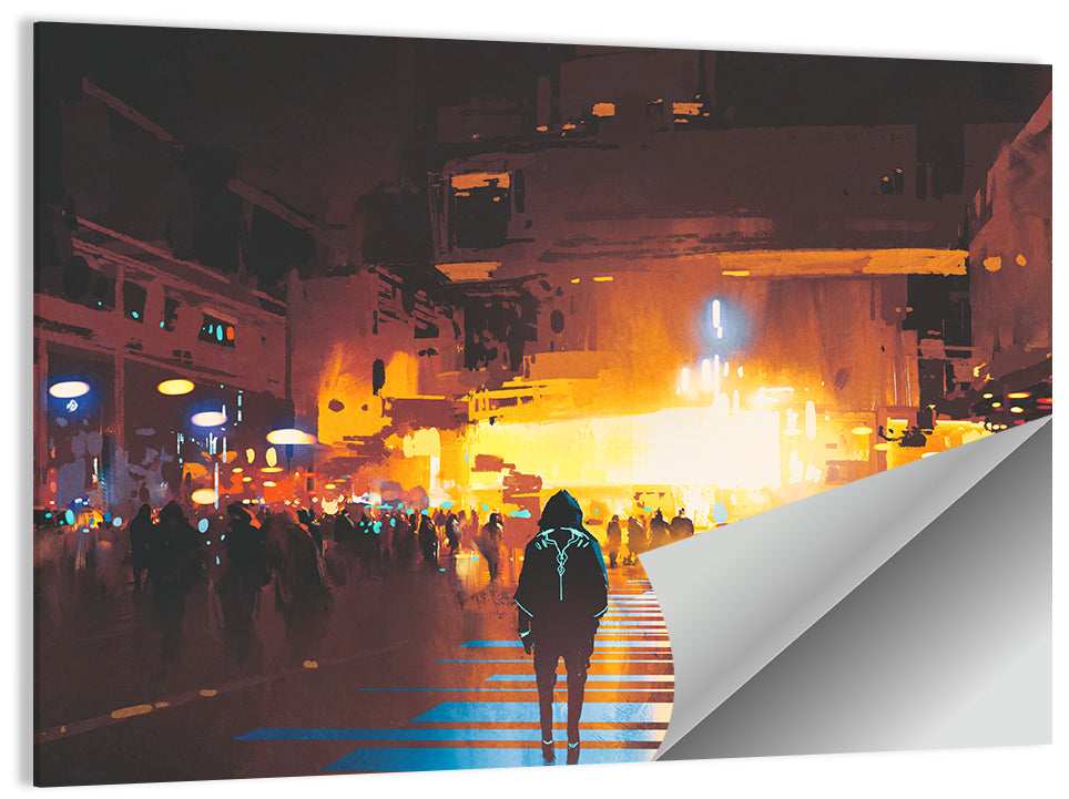 Futuristic Neon Cityscape Wall Art
