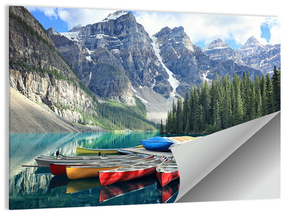 Moraine Lake Canoes at Lake Louise Wall Art