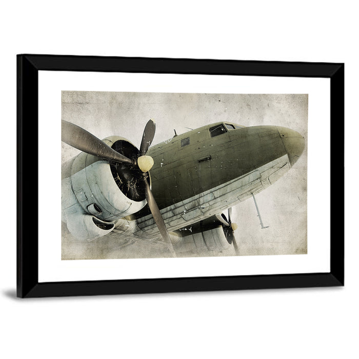 Vintage Propeller Airplane Nose View Wall Art as a framed print