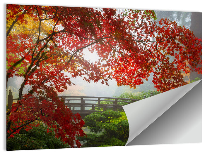 Portland Moon Bridge in Autumn Mist Wall Art as a poster print