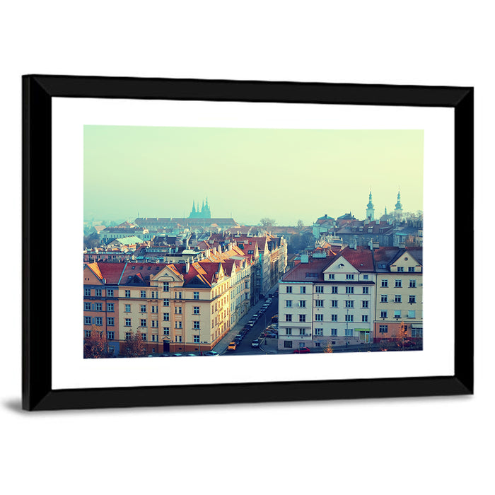 Prague Rooftops with St. Vitus Cathedral Wall Art as a framed print