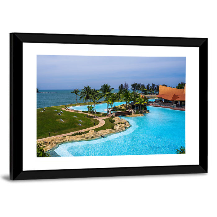 Tiered Resort Pool Horizon Wall Art as a framed print