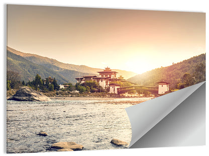 Punakha Dzong at Golden Hour Wall Art