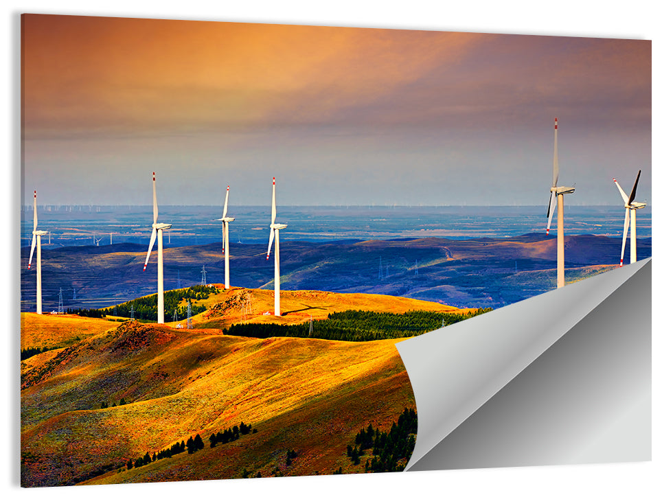 Golden Hour Wind Turbines Wall Art