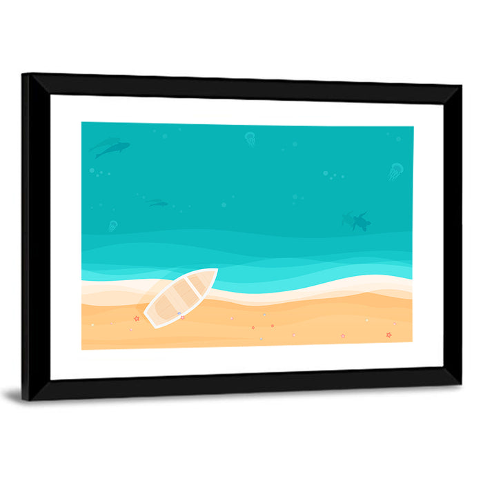 Sandy Beach Aerial Illustration Wall Art as a framed print