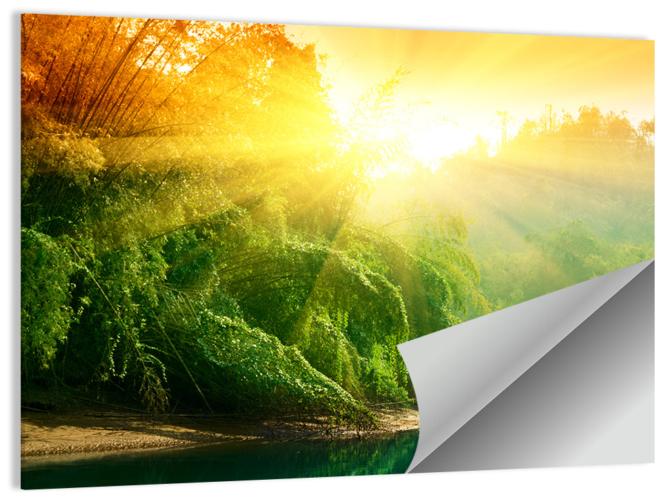 Golden Bamboo Riverbank Wall Art