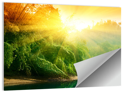 Golden Bamboo Riverbank Wall Art