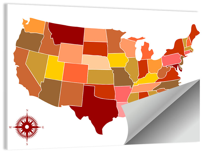 Stylized United States Map Wall Art as a poster print