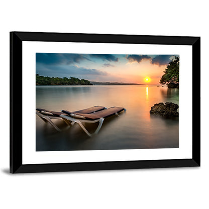 Sunset Over Coastal Lounge Chairs Wall Art