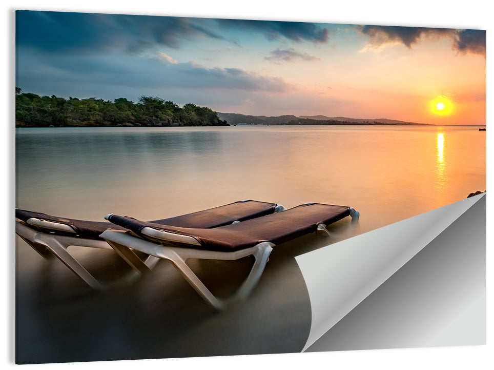 Sunset Over Coastal Lounge Chairs Wall Art