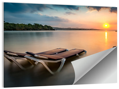 Sunset Over Coastal Lounge Chairs Wall Art