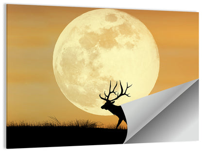 Bull Elk Silhouette Under Supermoon Wall Art