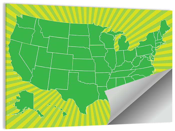 Green Sunburst USA Map Wall Art as a poster print