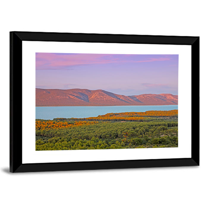 Lake Vrana Golden Hour Wall Art as a framed print