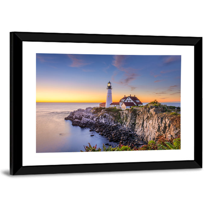 Portland Head Light at Dusk Wall Art as a framed print