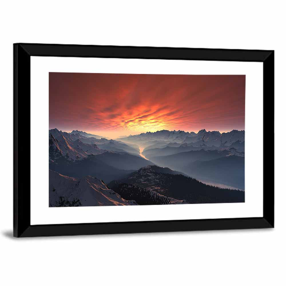 Snow Covered Mountain Sunset Wall Art