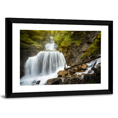 White Cascade Over Mossy Rocks Wall Art