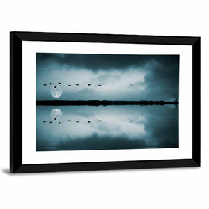 Birds Flock Over Lake Wall Art